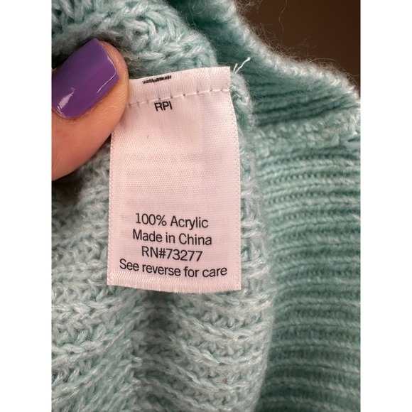So Puff Sleeve Mock Neck Sweater Light Blue Ribbed Knit Pullover M NWT - Picture 4 of 5